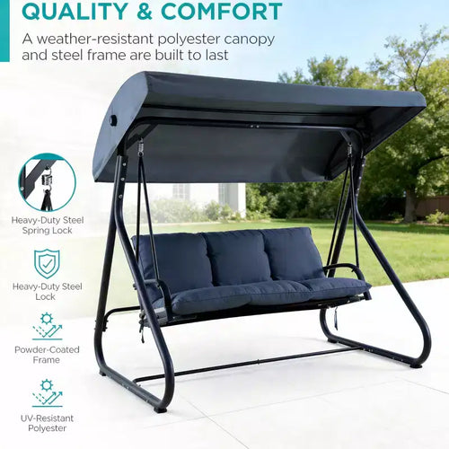 Balançoire-planeur convertible 3 places pour l'extérieur, auvent réglable, cadre métallique robuste, capacité de poids de 340 kg, coussins amovibles, pour patio, jardin