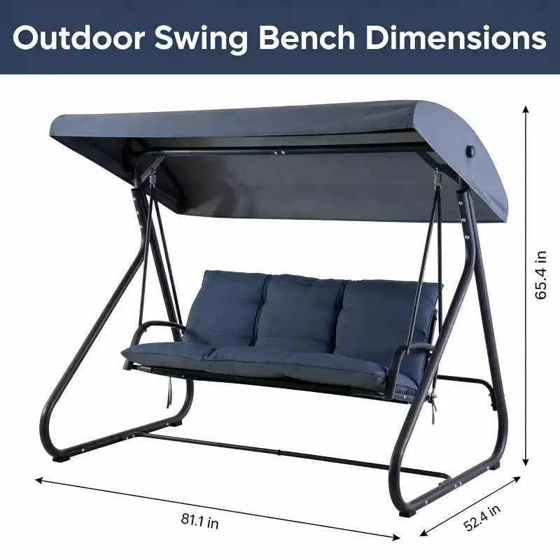 Balançoire-planeur convertible 3 places pour l'extérieur, auvent réglable, cadre métallique robuste, capacité de poids de 340 kg, coussins amovibles, pour patio, jardin