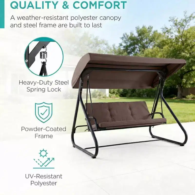 Balançoire-planeur convertible 3 places pour l'extérieur, auvent réglable, cadre métallique robuste, capacité de poids de 340 kg, coussins amovibles, pour patio, jardin