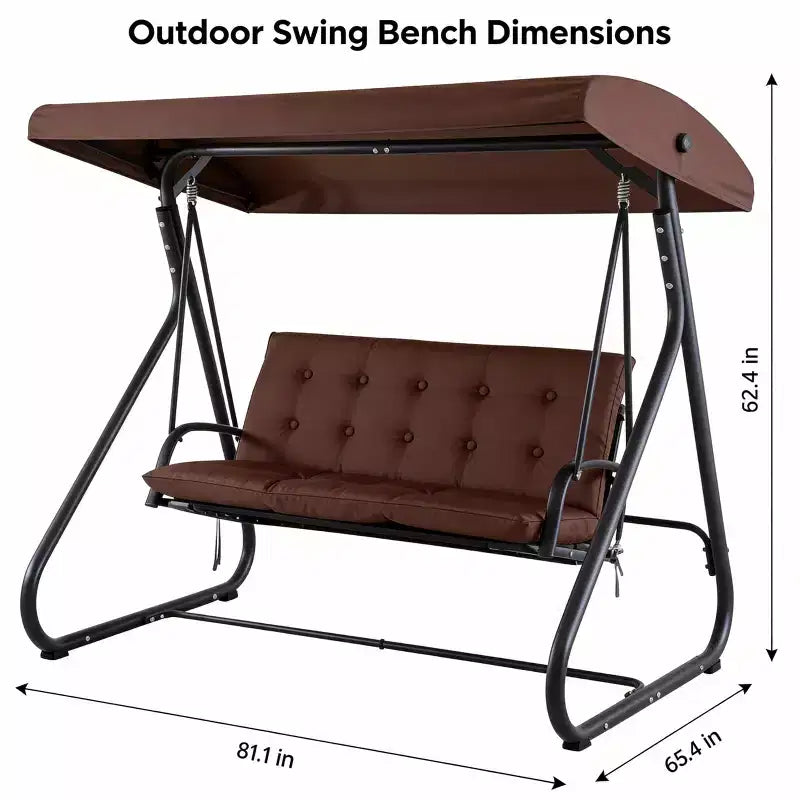 Balançoire-planeur convertible 3 places pour l'extérieur, auvent réglable, cadre métallique robuste, capacité de poids de 340 kg, coussins amovibles, pour patio, jardin