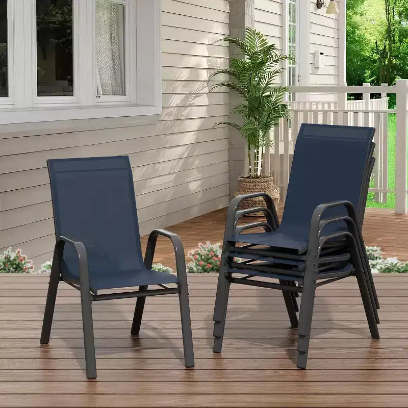 Chaises de salle à manger empilables à dossier haut pour patio, cadre en métal durable, résistant aux intempéries, pour jardin, terrasse, cour arrière