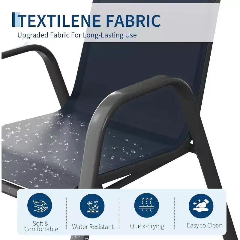 Chaises de salle à manger empilables à dossier haut pour patio, cadre en métal durable, résistant aux intempéries, pour jardin, terrasse, cour arrière
