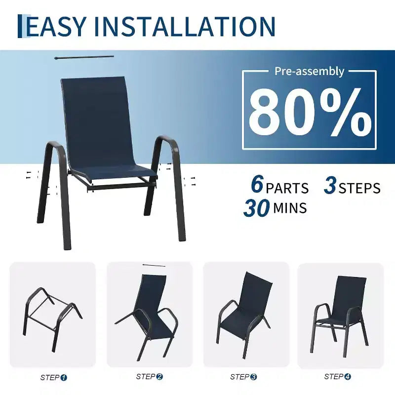 Chaises de salle à manger empilables à dossier haut pour patio, cadre en métal durable, résistant aux intempéries, pour jardin, terrasse, cour arrière