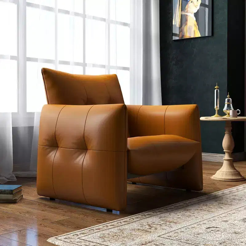 Luck Live 34.64 Fauteuil d'appoint de salon moderne, en similicuir rembourré, avec coussin épais et cadre en bois massif