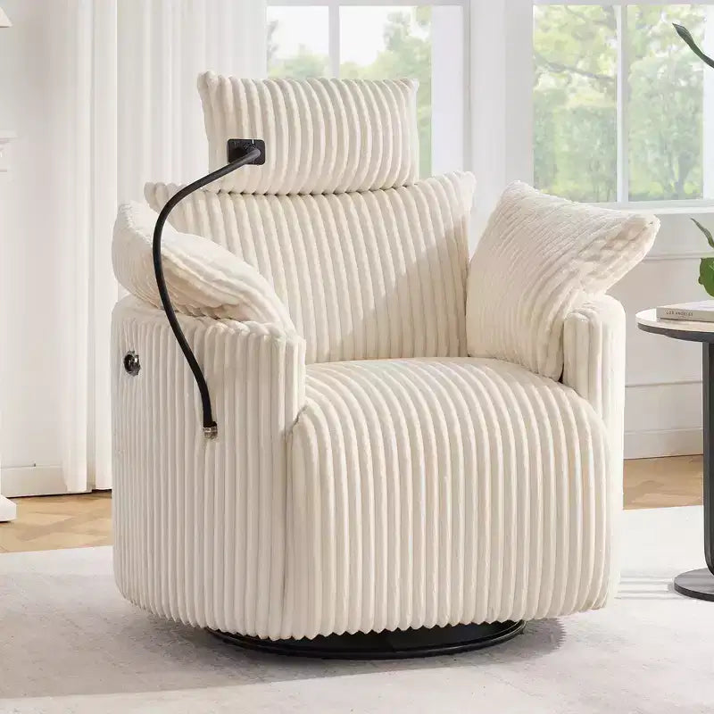 Fauteuil inclinable en velours côtelé, fauteuil pivotant 210 avec dossier et repose-pieds réglables, fauteuil à bascule avec support de téléphone - ModernLuxe