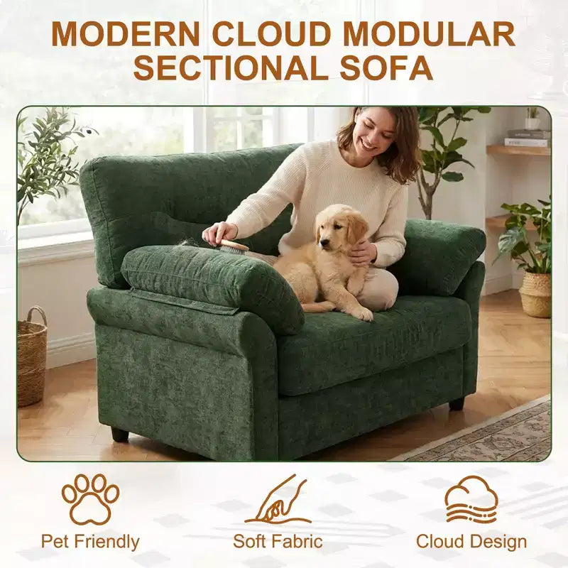 Fauteuil d'appoint surdimensionné, fauteuil moderne en chenille pour le salon, large fauteuil de lecture avec assise profonde et accoudoir oreiller, canapé simple pour la chambre