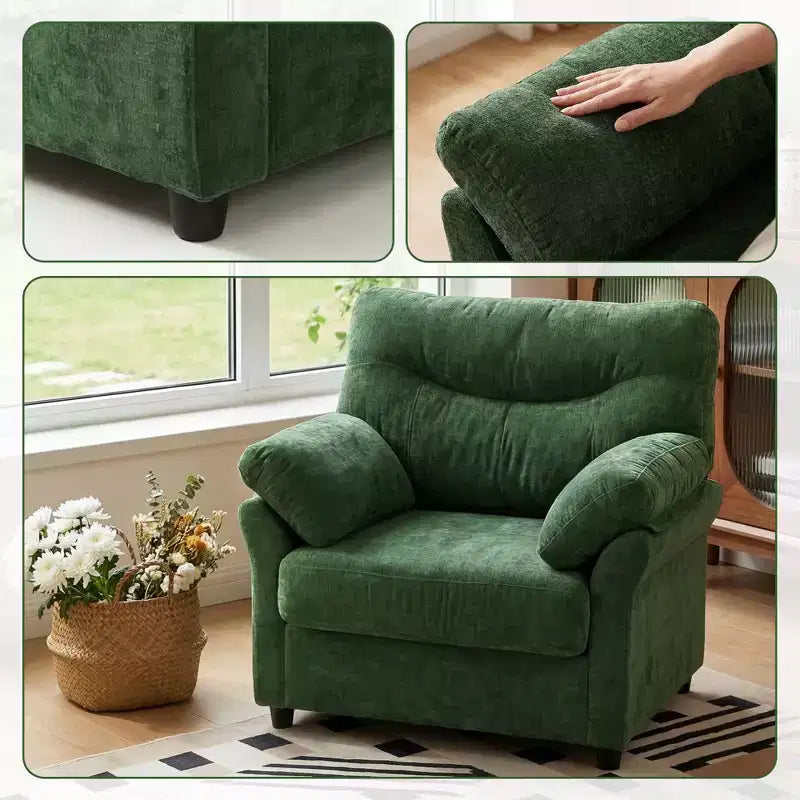 Fauteuil d'appoint surdimensionné, fauteuil moderne en chenille pour le salon, large fauteuil de lecture avec assise profonde et accoudoir oreiller, canapé simple pour la chambre