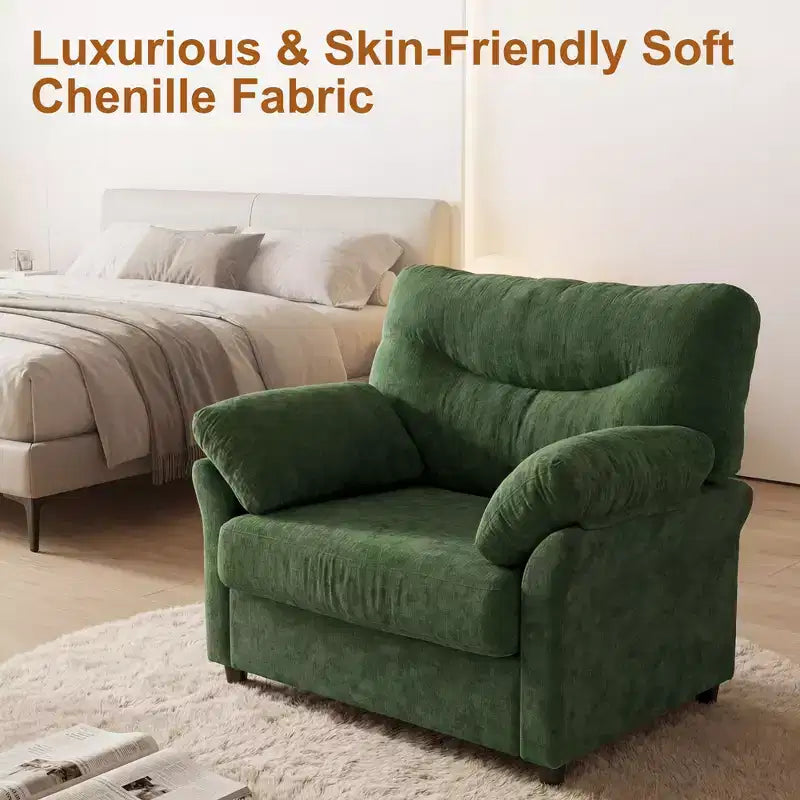 Fauteuil d'appoint surdimensionné, fauteuil moderne en chenille pour le salon, large fauteuil de lecture avec assise profonde et accoudoir oreiller, canapé simple pour la chambre