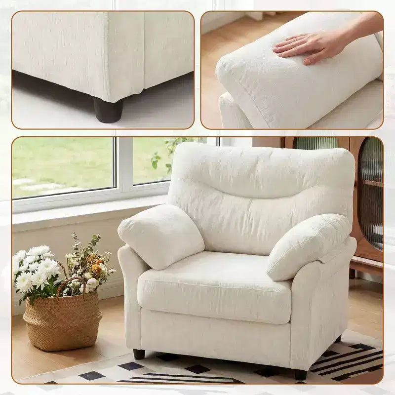 Fauteuil d'appoint surdimensionné, fauteuil moderne en chenille pour le salon, large fauteuil de lecture avec assise profonde et accoudoir oreiller, canapé simple pour la chambre