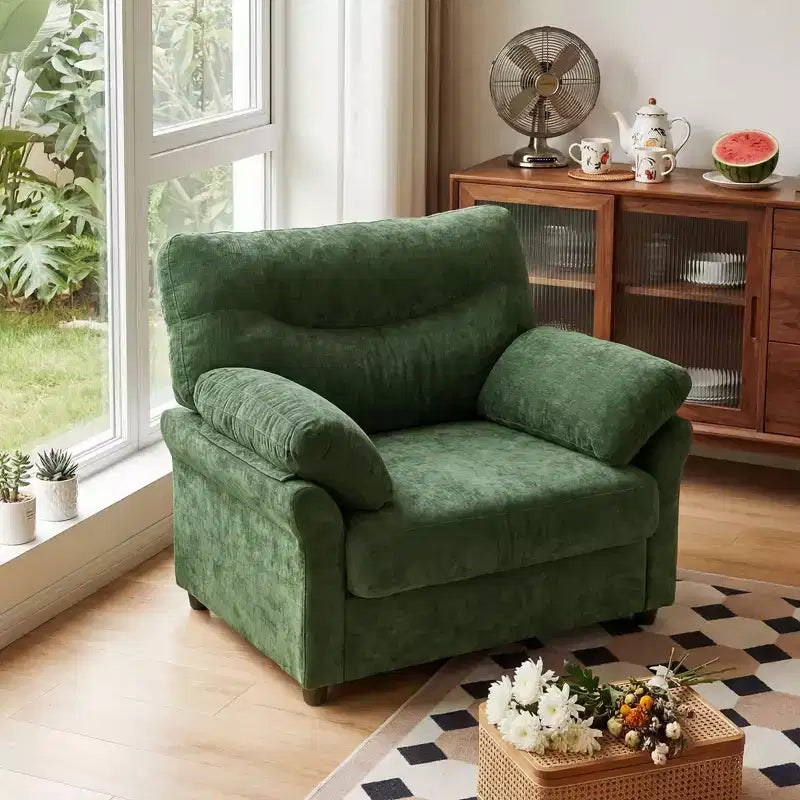 Fauteuil d'appoint surdimensionné, fauteuil moderne en chenille pour le salon, large fauteuil de lecture avec assise profonde et accoudoir oreiller, canapé simple pour la chambre