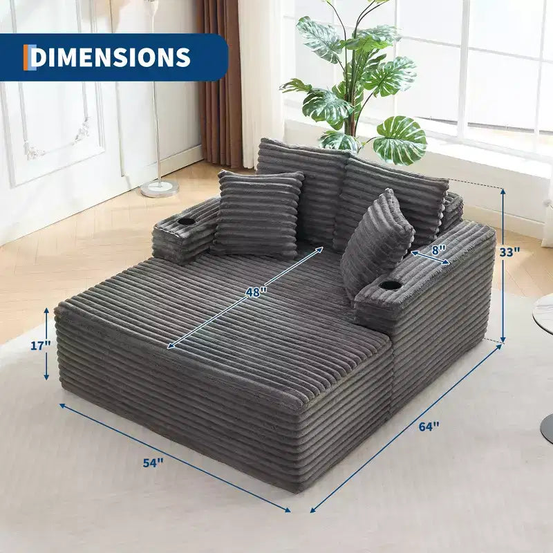 Fauteuil inclinable surdimensionné en velours côtelé de 163 cm, canapé-lit sans cadre avec porte-gobelets et 2 oreillers, aucun assemblage requis