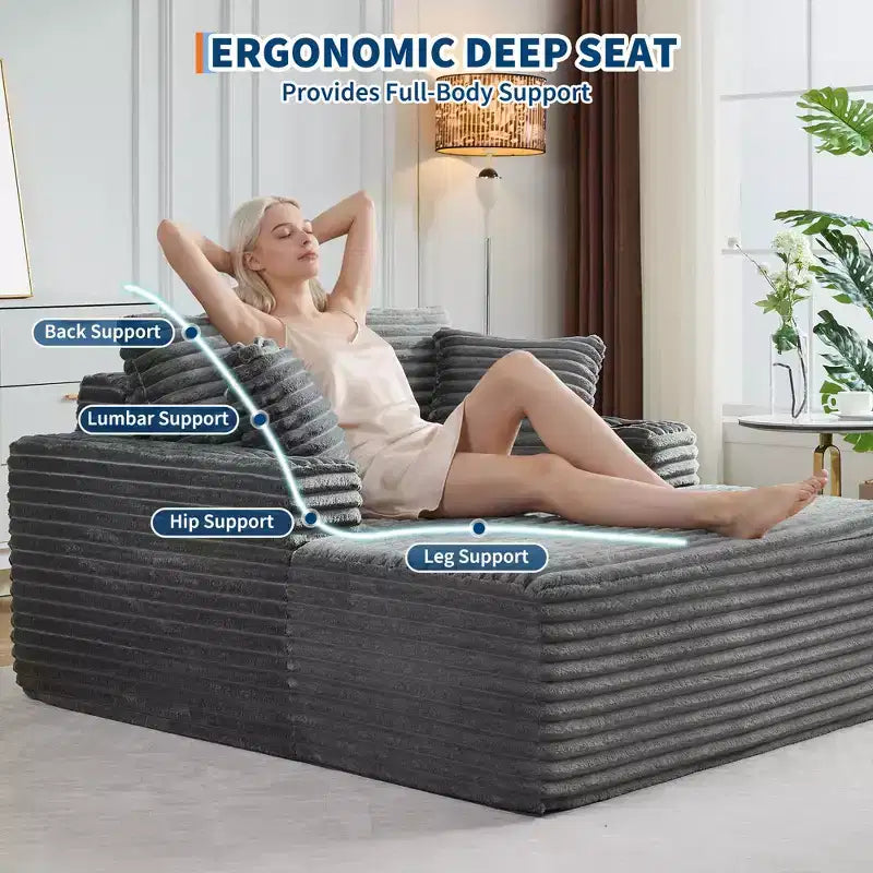 Fauteuil inclinable surdimensionné en velours côtelé de 163 cm, canapé-lit sans cadre avec porte-gobelets et 2 oreillers, aucun assemblage requis