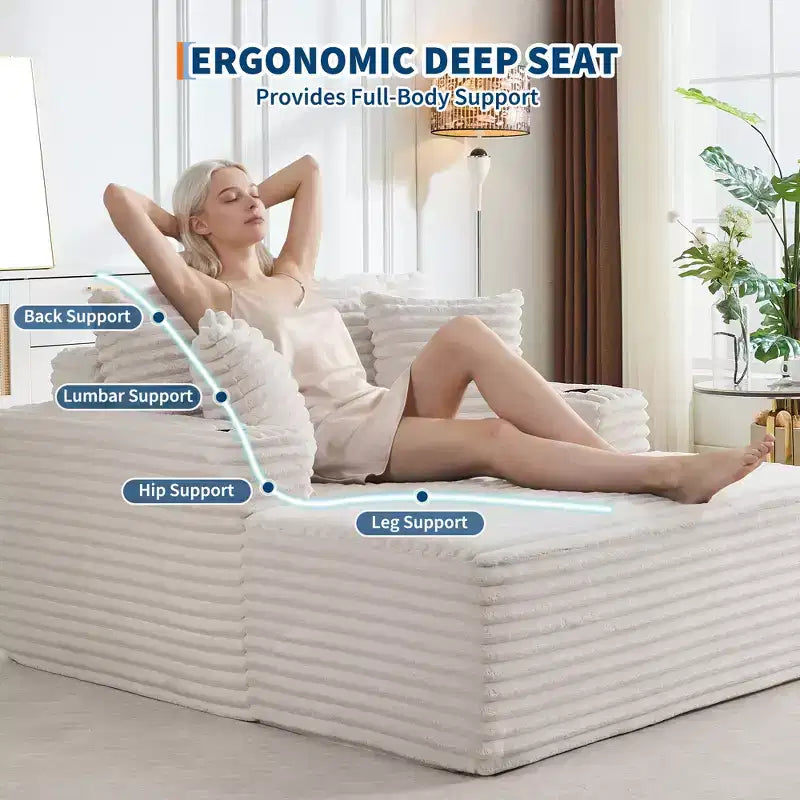 Fauteuil inclinable surdimensionné en velours côtelé de 163 cm, canapé-lit sans cadre avec porte-gobelets et 2 oreillers, aucun assemblage requis