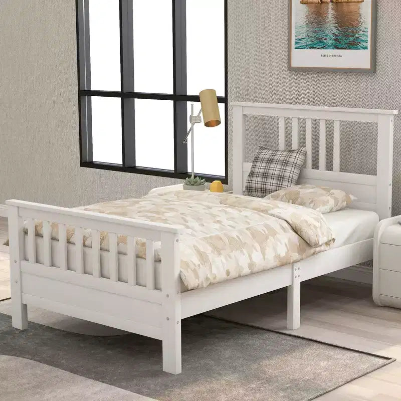 Lit plateforme en bois double avec tête et pied de lit, assemblage facile, blanc