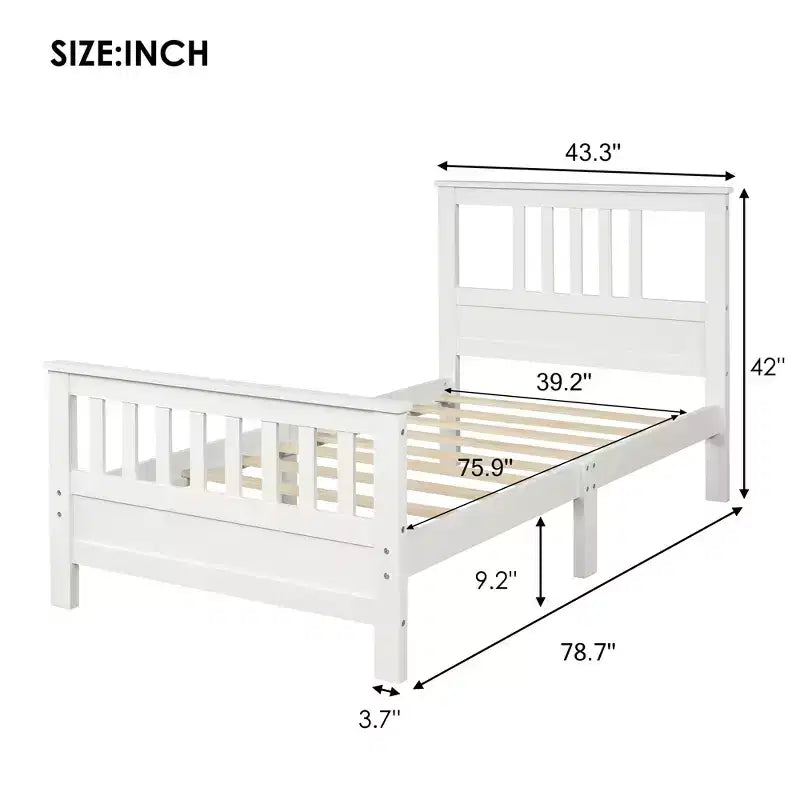Lit plateforme en bois double avec tête et pied de lit, assemblage facile, blanc