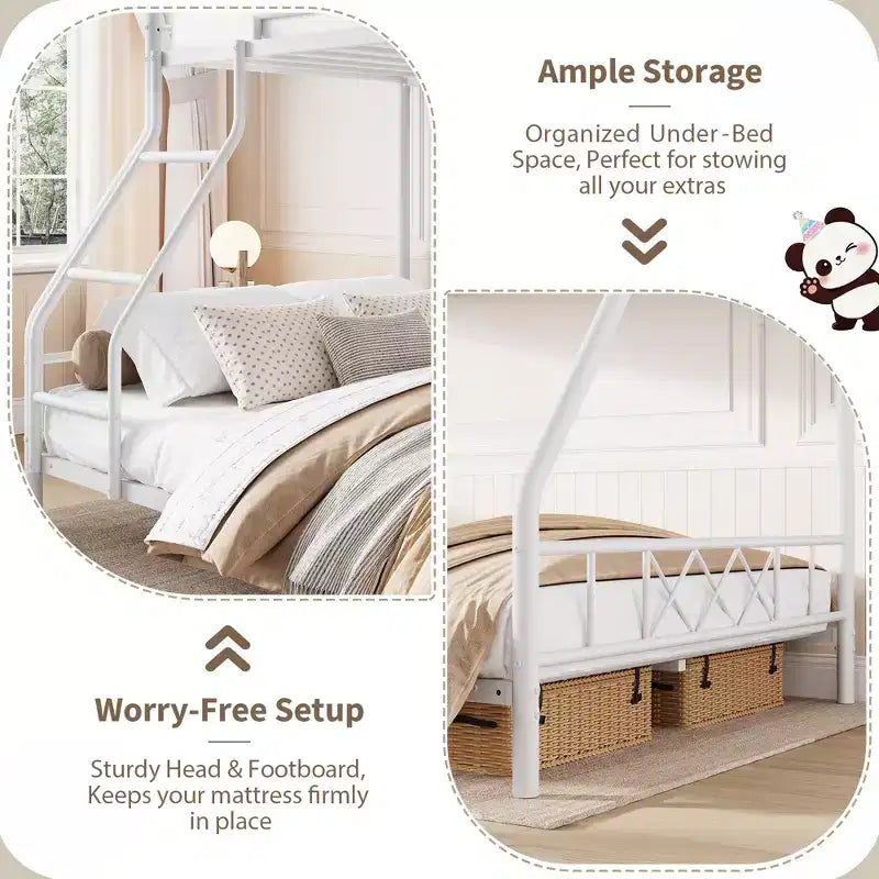 Lit superposé en métal une place et demie pour adultes et adolescents, lit superposé bas avec garde-corps de sécurité et échelle, aucun sommier tapissier requis, gain de place