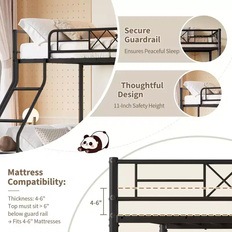 Lit superposé en métal une place et demie pour adultes et adolescents, lit superposé bas avec garde-corps de sécurité et échelle, aucun sommier tapissier requis, gain de place