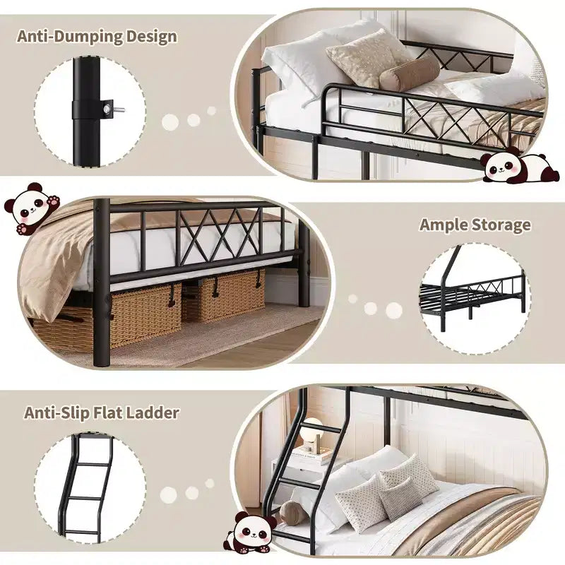 Lit superposé en métal une place et demie pour adultes et adolescents, lit superposé bas avec garde-corps de sécurité et échelle, aucun sommier tapissier requis, gain de place