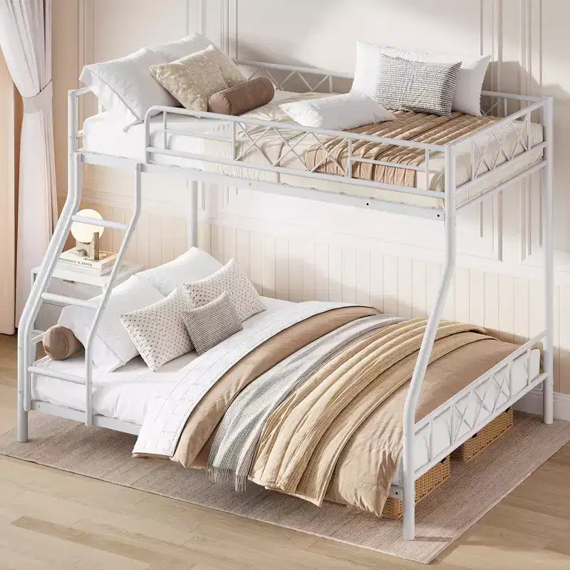 Lit superposé en métal une place et demie pour adultes et adolescents, lit superposé bas avec garde-corps de sécurité et échelle, aucun sommier tapissier requis, gain de place