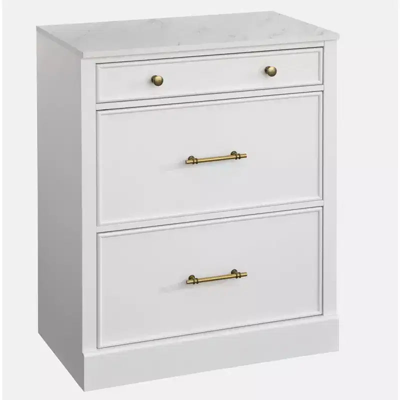 Lifestorey 2pc Armoire de Bureau Modulable Harrington avec Huche Faux Marbre Blanc : Style Ferme, Surface Faux Marbre, Construction en MDF