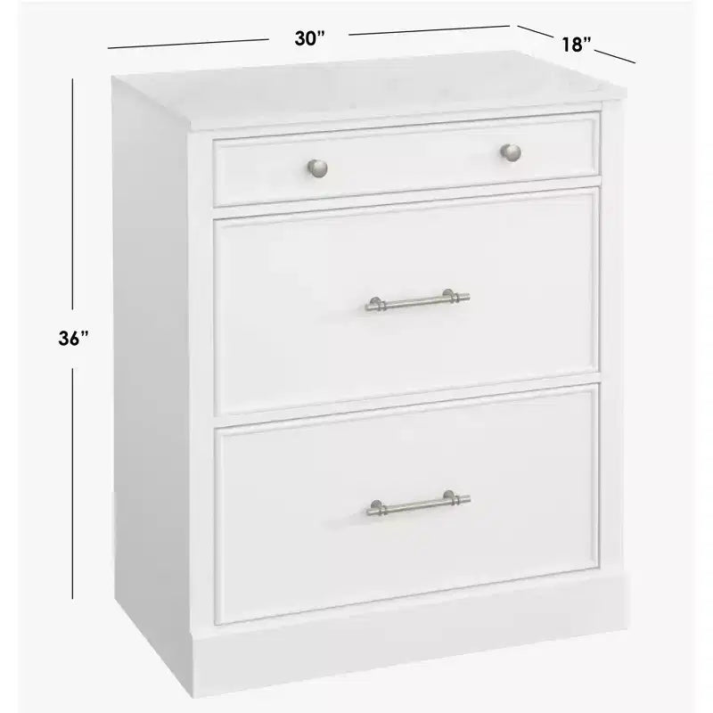 Lifestorey 2pc Armoire de Bureau Modulable Harrington avec Huche Faux Marbre Blanc : Style Ferme, Surface Faux Marbre, Construction en MDF