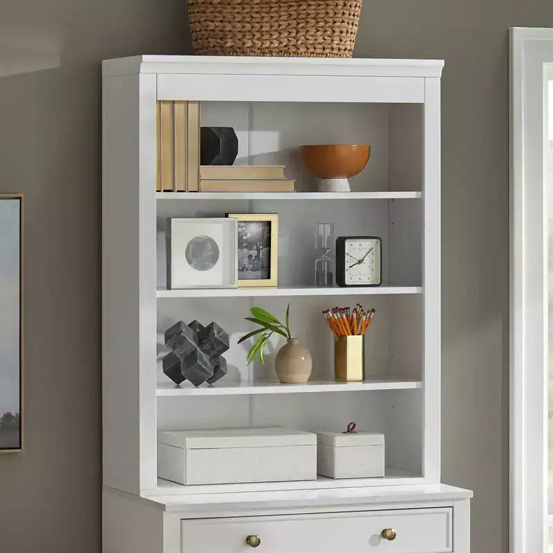 Lifestorey 2pc Armoire de Bureau Modulable Harrington avec Huche Faux Marbre Blanc : Style Ferme, Surface Faux Marbre, Construction en MDF