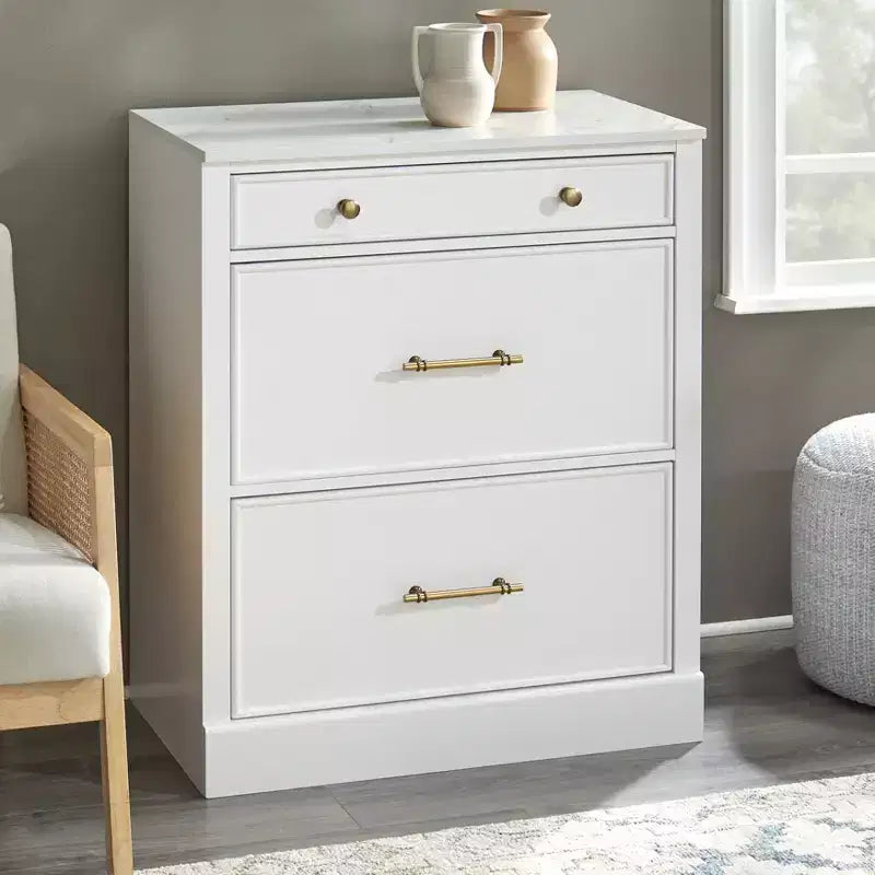 Lifestorey 2pc Armoire de Bureau Modulable Harrington avec Huche Faux Marbre Blanc : Style Ferme, Surface Faux Marbre, Construction en MDF