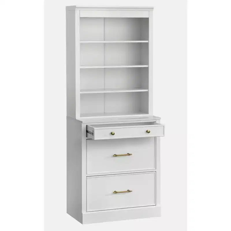Lifestorey 2pc Armoire de Bureau Modulable Harrington avec Huche Faux Marbre Blanc : Style Ferme, Surface Faux Marbre, Construction en MDF