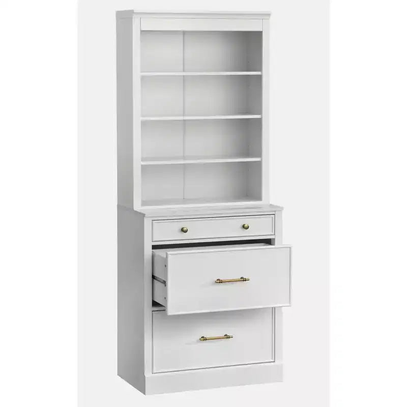 Lifestorey 2pc Armoire de Bureau Modulable Harrington avec Huche Faux Marbre Blanc : Style Ferme, Surface Faux Marbre, Construction en MDF