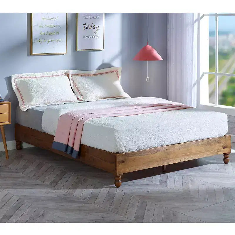 MUSEHOMEINC Cadre de lit plateforme en bois de pin massif de 12 pouces avec lattes en bois, King size