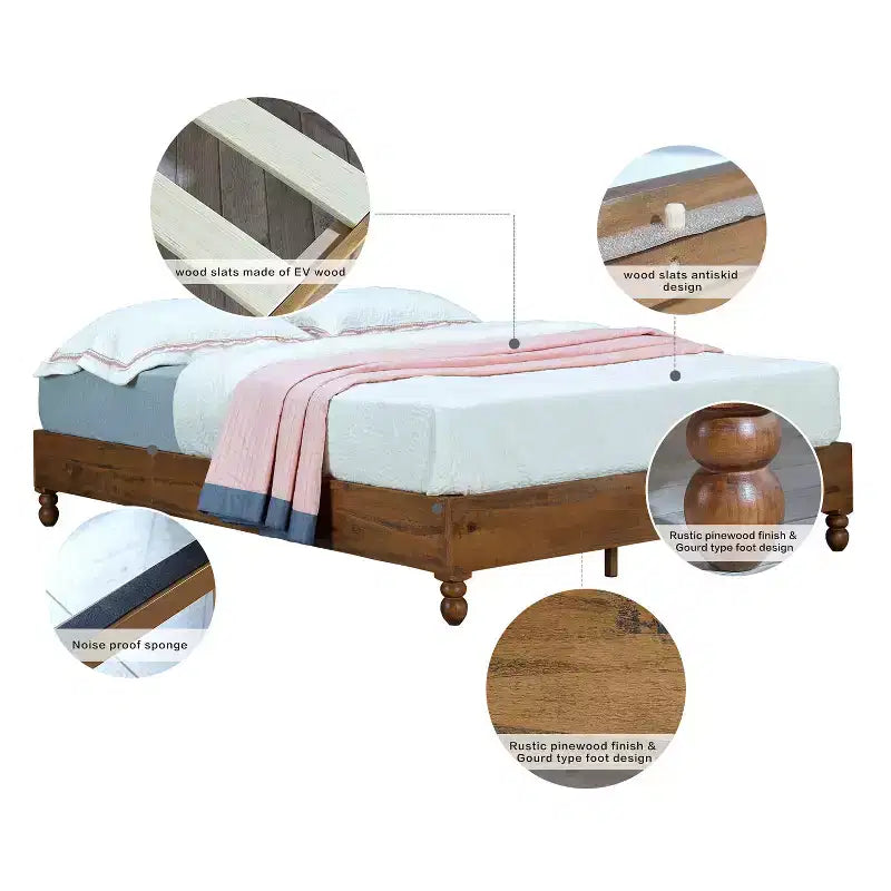 MUSEHOMEINC Cadre de lit plateforme en bois de pin massif de 12 pouces avec lattes en bois, King size