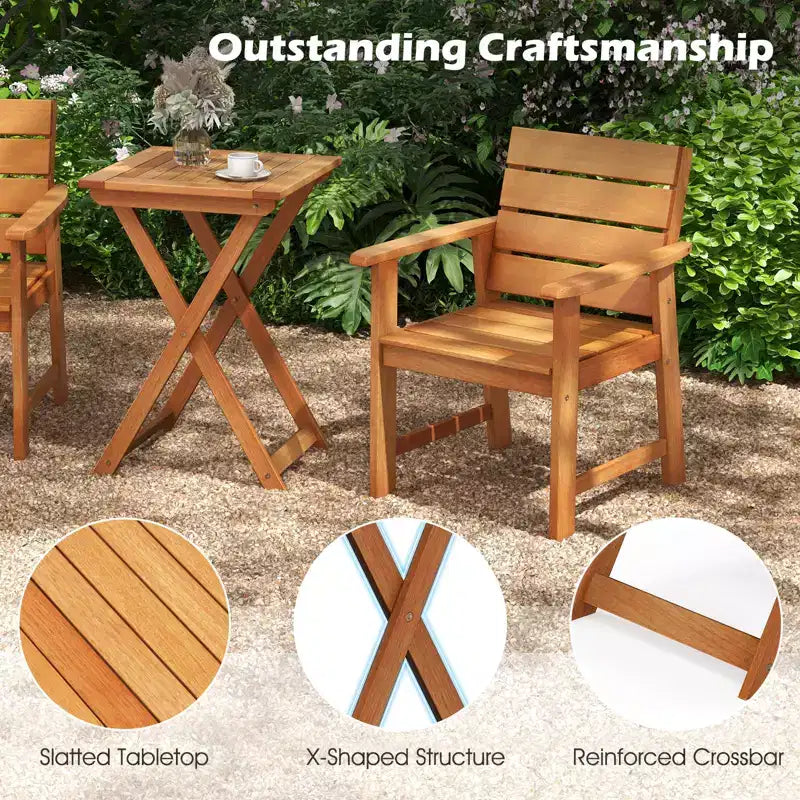 Costway Table Pliante de Patio Extérieur 1/2 PC 20 Pouces en Bois Dur Table Bistro avec Plateau à Lattes